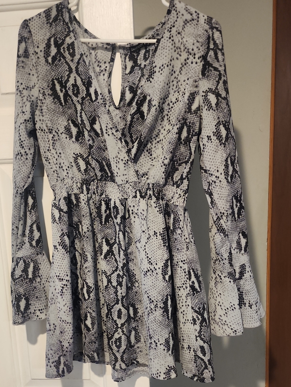 Snake Print Long Sleeve Flare Dress